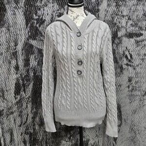 Aeropostale Hooded Sweater Juniors XL Cable Knit Y2K Button Henley Elena Gilbert